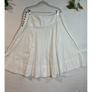 Free People Wooden Side Button Full Skirt Knee Length Cotton White - XL